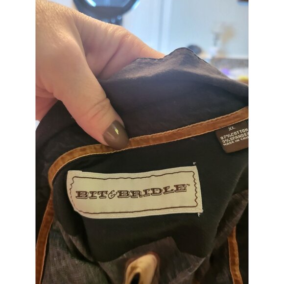 Women's Bit and Bridle Blue/Black Horse Print Button Up XL Western Cowgirl Rodeo - Picture 9 of 9